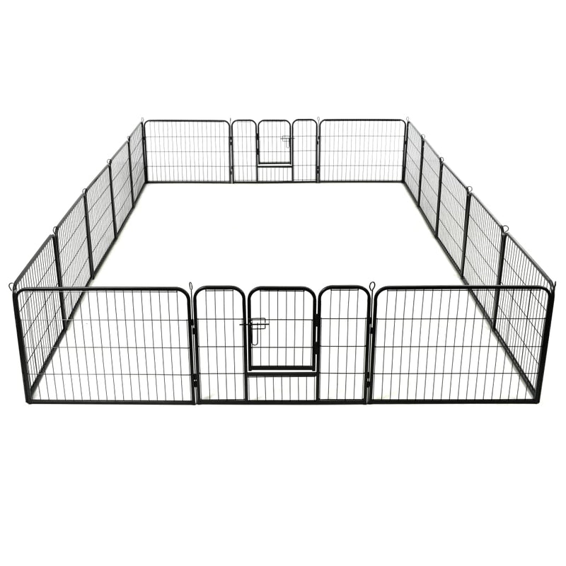 vidaXL Dog Playpen 16 Panels Steel 60x80 cm Black