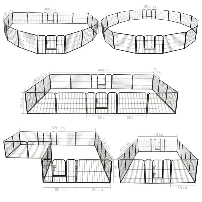 vidaXL Dog Playpen 16 Panels Steel 60x80 cm Black