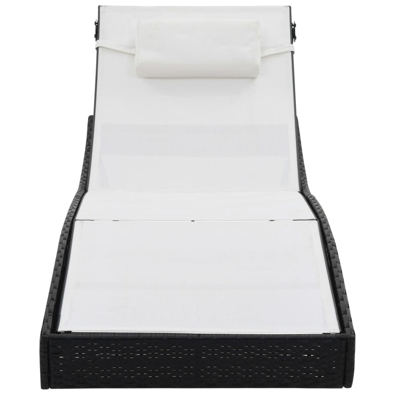 vidaXL Sun Lounger with Pillow Poly Rattan Black
