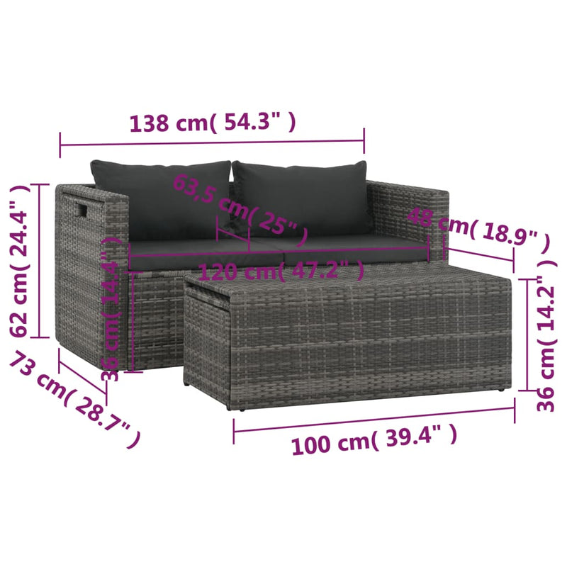 vidaXL 6 Piece Garden Lounge Set with Cushions Poly Rattan Grey