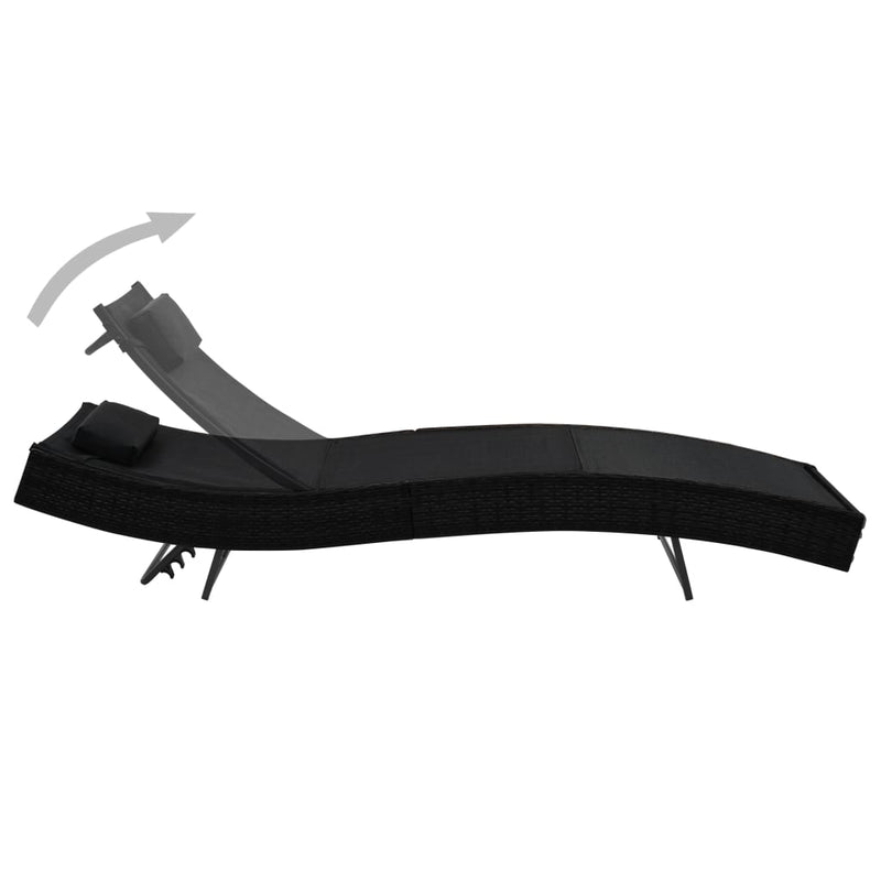 vidaXL Sun Loungers 2 pcs with Table Poly Rattan and Textilene Black