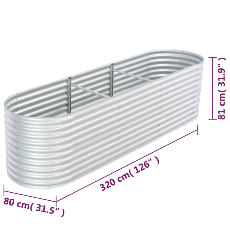 vidaXL Garden Raised Bed 320x80x81 cm Galvanised Steel Silver