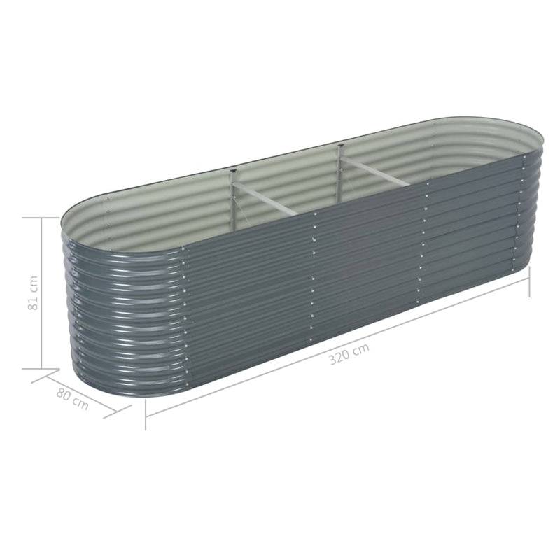 vidaXL Garden Raised Bed 320x80x81 cm Galvanised Steel Grey