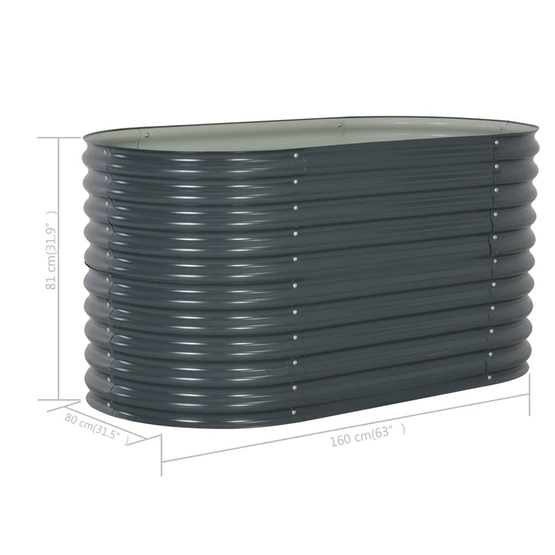vidaXL Garden Raised Bed 160x80x81 cm Galvanised Steel Grey