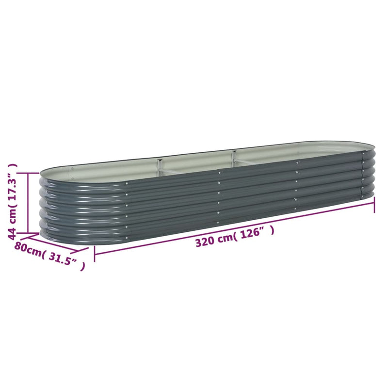 vidaXL Garden Raised Bed 320x80x44 cm Galvanised Steel Grey