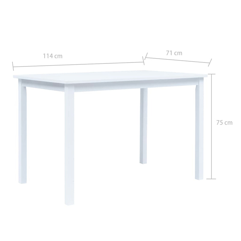 vidaXL Dining Table White 114x71x75 cm Solid Rubber Wood