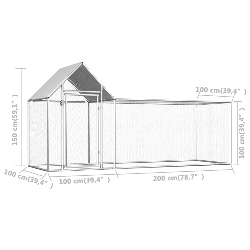 vidaXL Chicken Coop 3x1x1.5 m Galvanised Steel