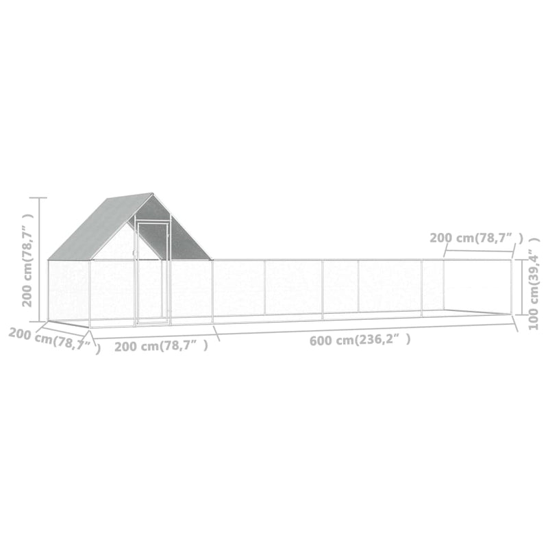 vidaXL Chicken Coop 8x2x2 m Galvanised Steel