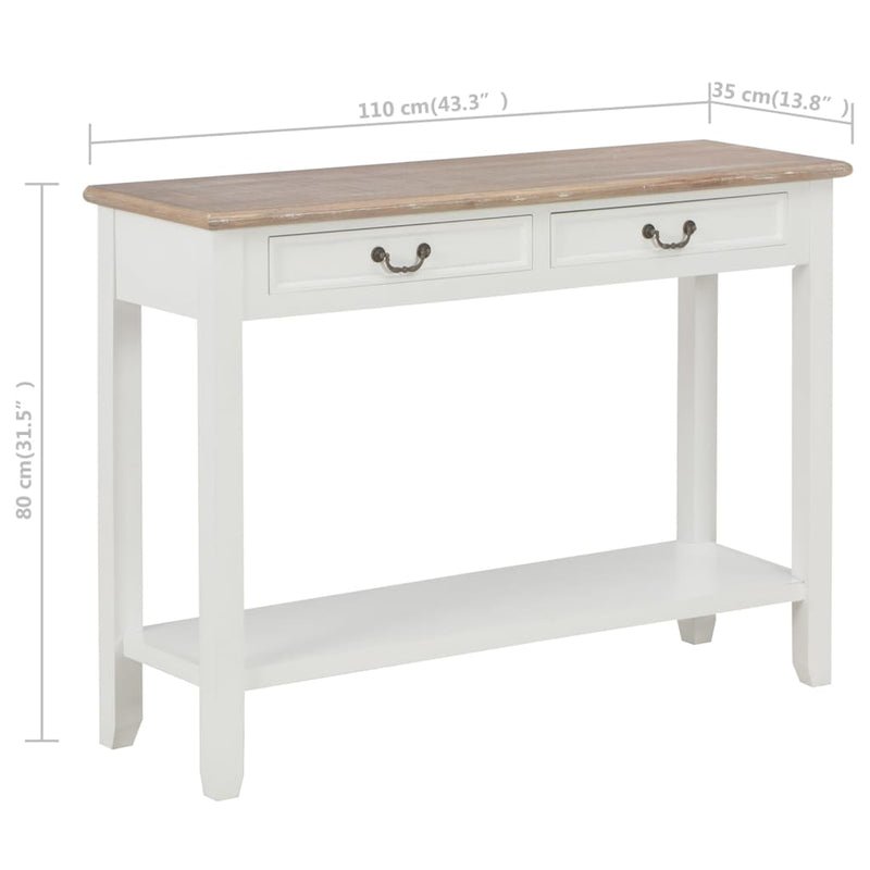 vidaXL Console Table White 110x35x80 cm Wood