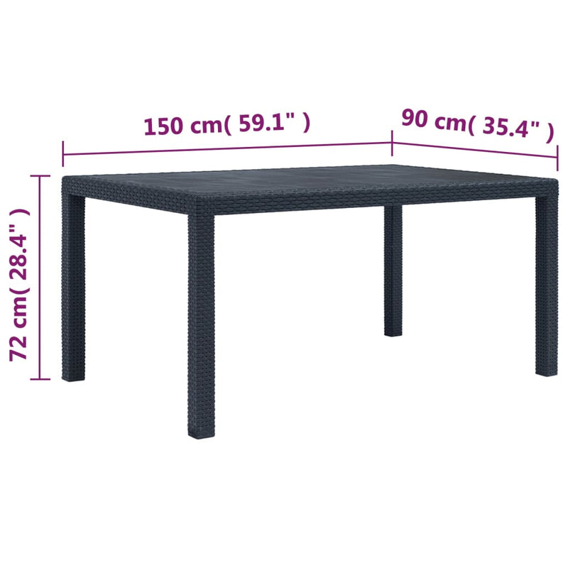 vidaXL Garden Table Anthracite 150x90x72 cm Plastic Rattan Look