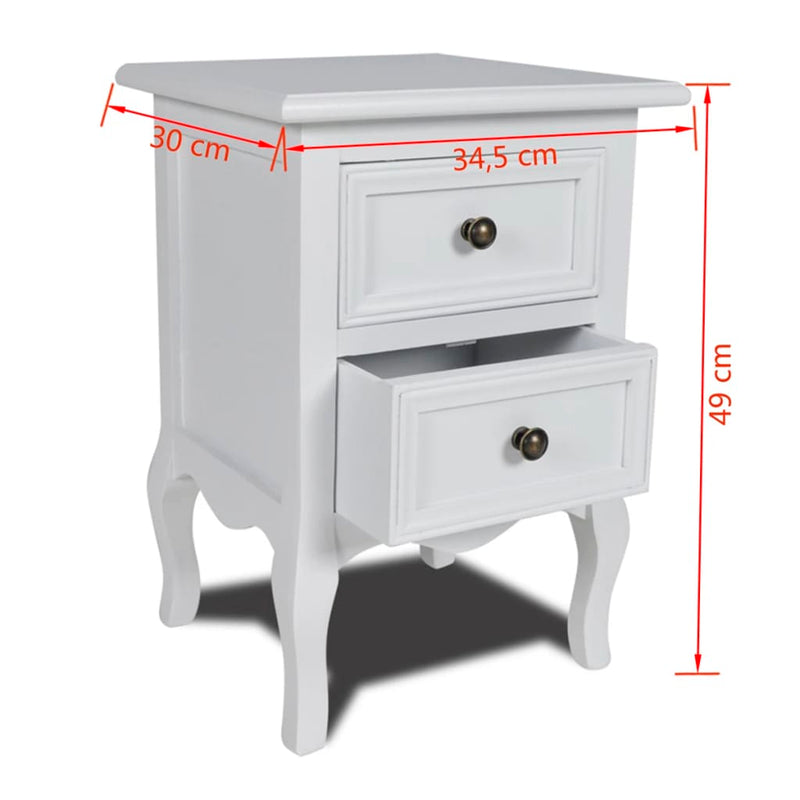 vidaXL Nightstand with 2 Drawers MDF White