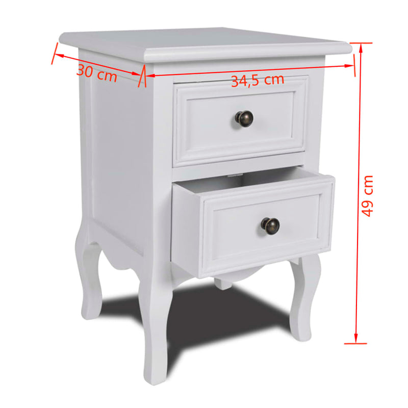 vidaXL Nightstands 2 pcs with 2 Drawers MDF White