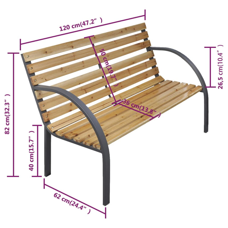 vidaXL Garden Bench 120 cm Wood and Iron