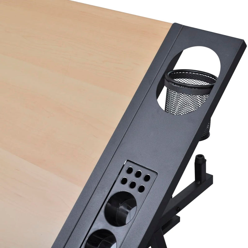 vidaXL Two Drawers Tiltable Tabletop Drawing Table with Stool
