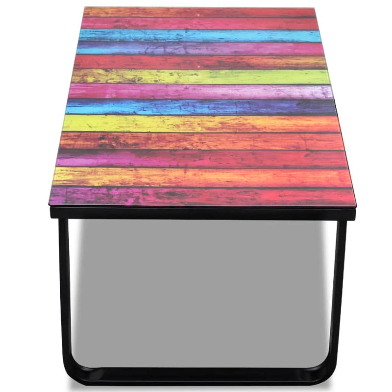 vidaXL Coffee Table with Rainbow Printing Glass Top