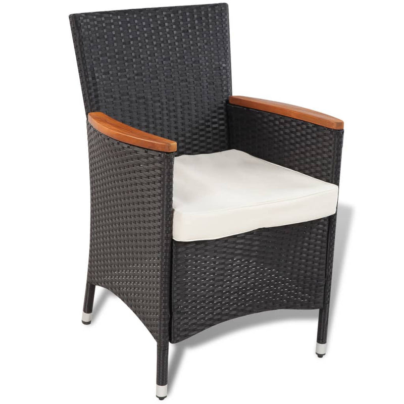 vidaXL 5 Piece Outdoor Dining Set with Cushions Poly Rattan Black