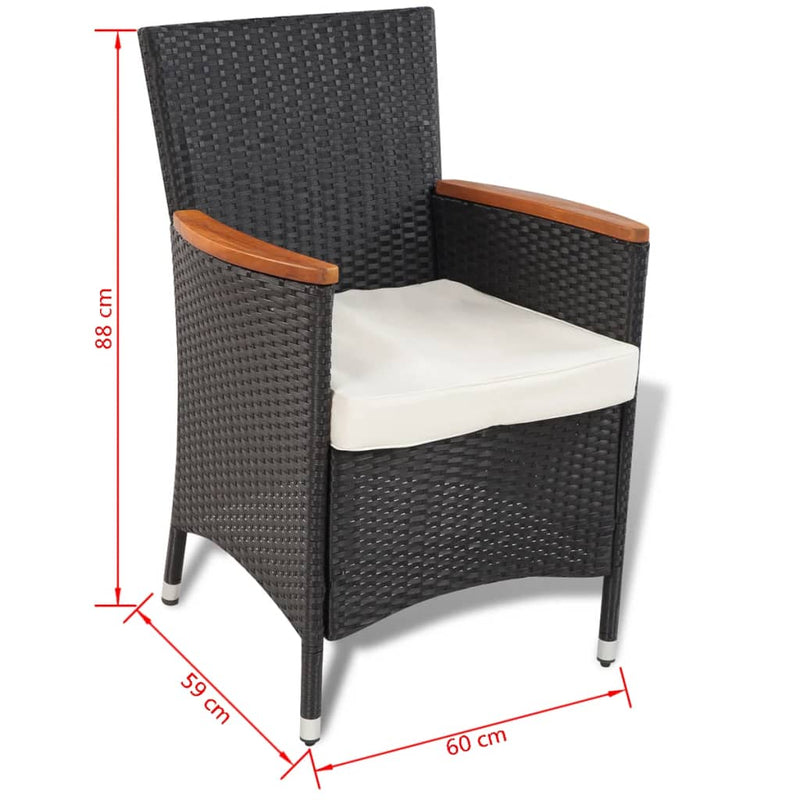 vidaXL 5 Piece Outdoor Dining Set with Cushions Poly Rattan Black