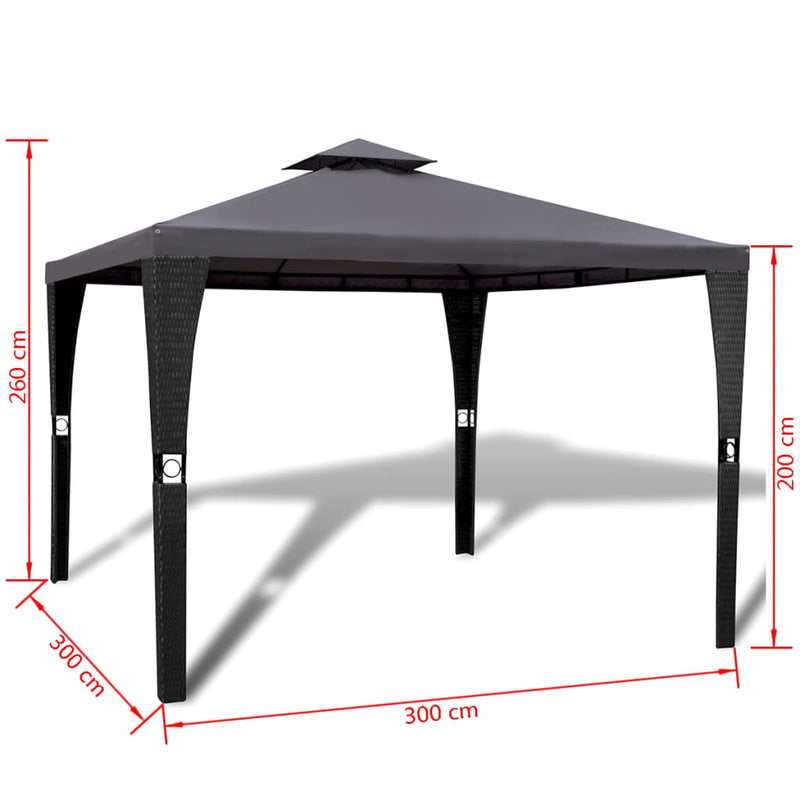 vidaXL Poly Rattan Gazebo with Dark Grey Roof 3 x 3 m