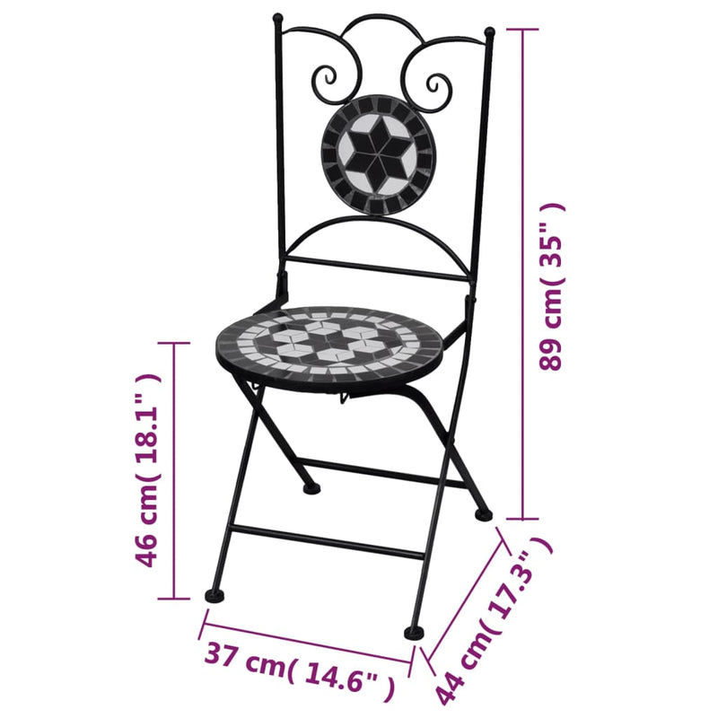 vidaXL Folding Bistro Chairs 2 pcs Ceramic Black and White
