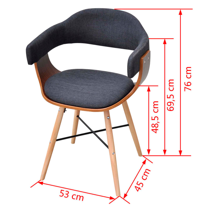 vidaXL Dining Chairs 2 pcs Dark Grey Bent Wood and Fabric