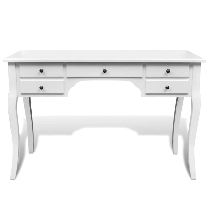 vidaXL Wooden French Desk with Curved Legs and 5 Drawers