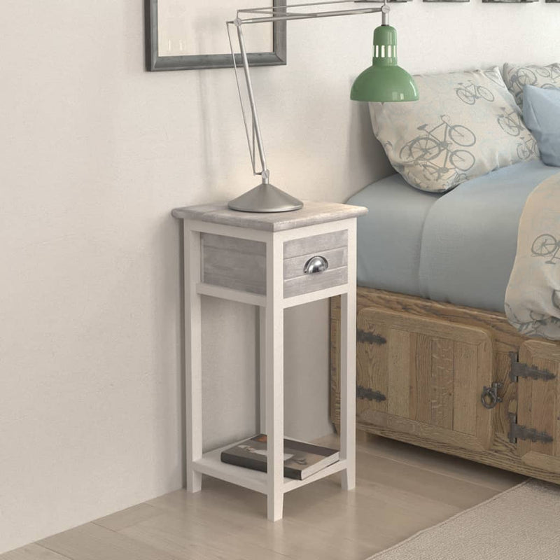 vidaXL Nightstand with 1 Drawer Grey and White