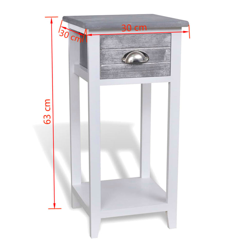 vidaXL Nightstand with 1 Drawer Grey and White