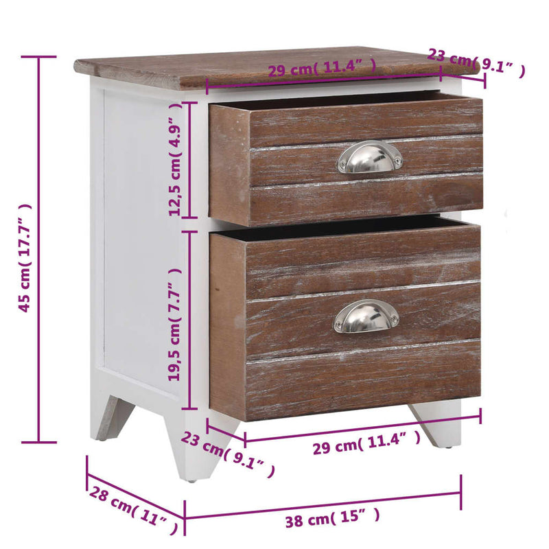 vidaXL Nightstand 2 pcs with 2 Drawers Brown and White