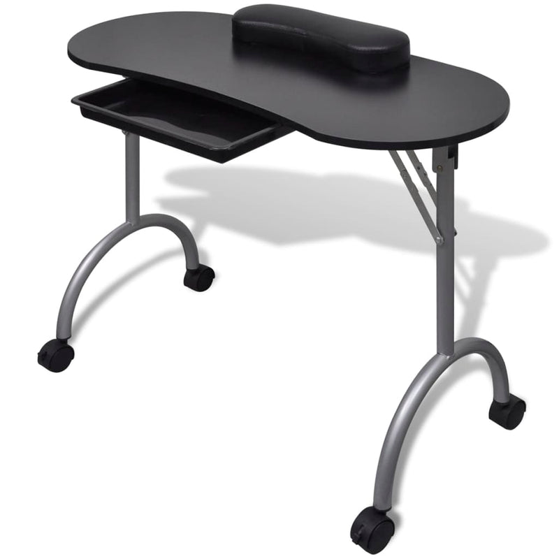 vidaXL Folding Manicure Nail Table with Castors Black