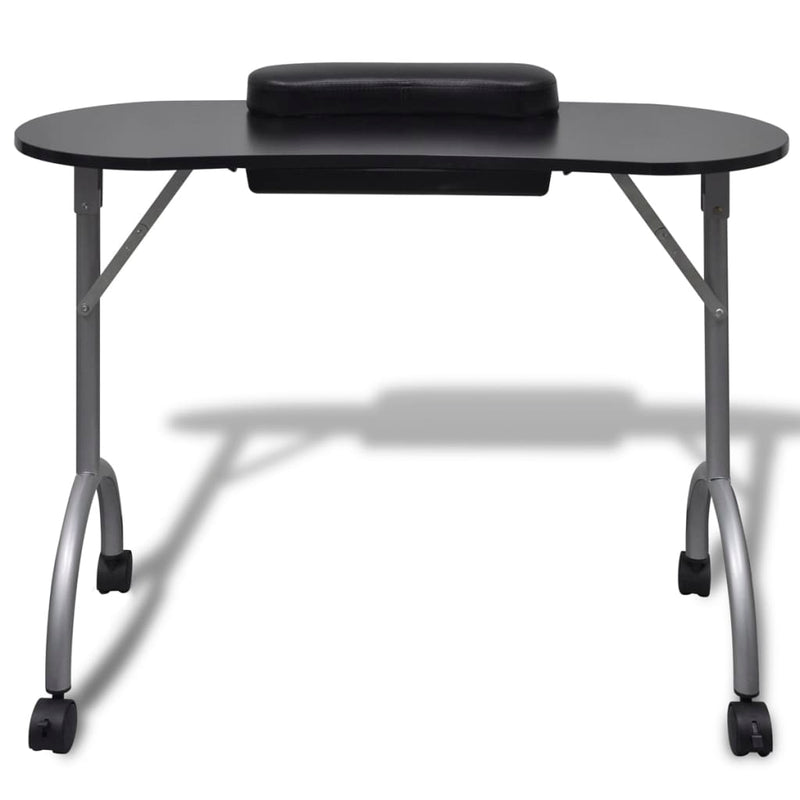 vidaXL Folding Manicure Nail Table with Castors Black