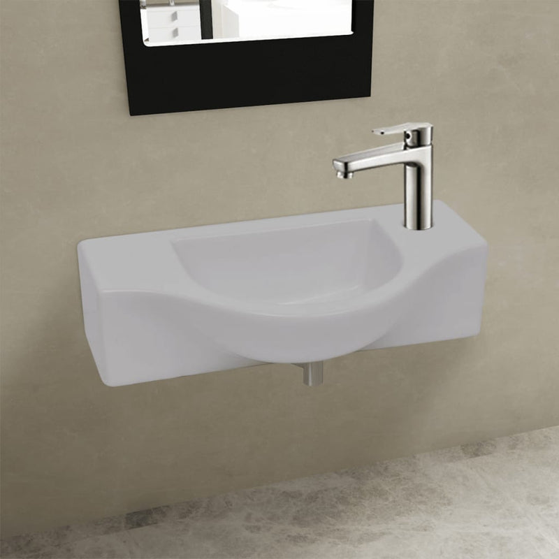 vidaXL Ceramic Bathroom Sink Basin with Faucet Hole White
