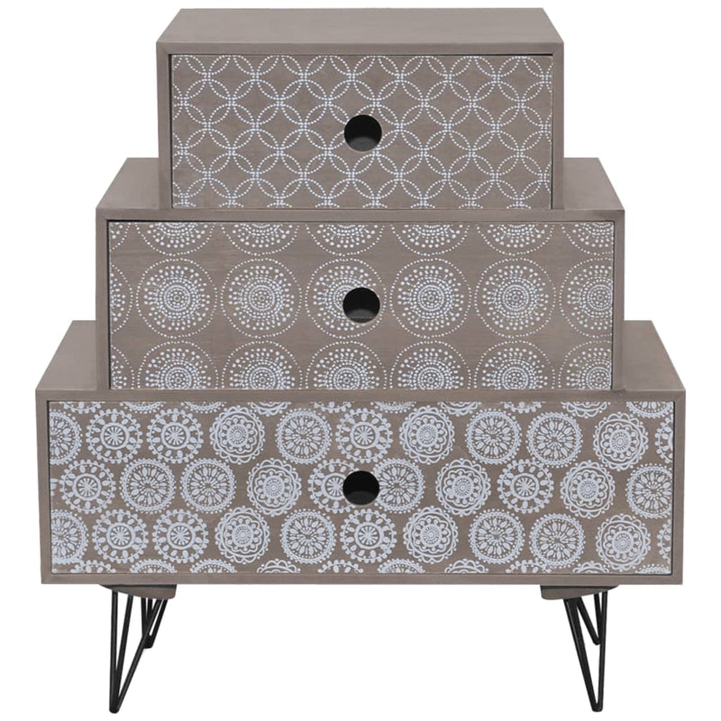 vidaXL Nightstand with 3 Drawers Grey and Brown