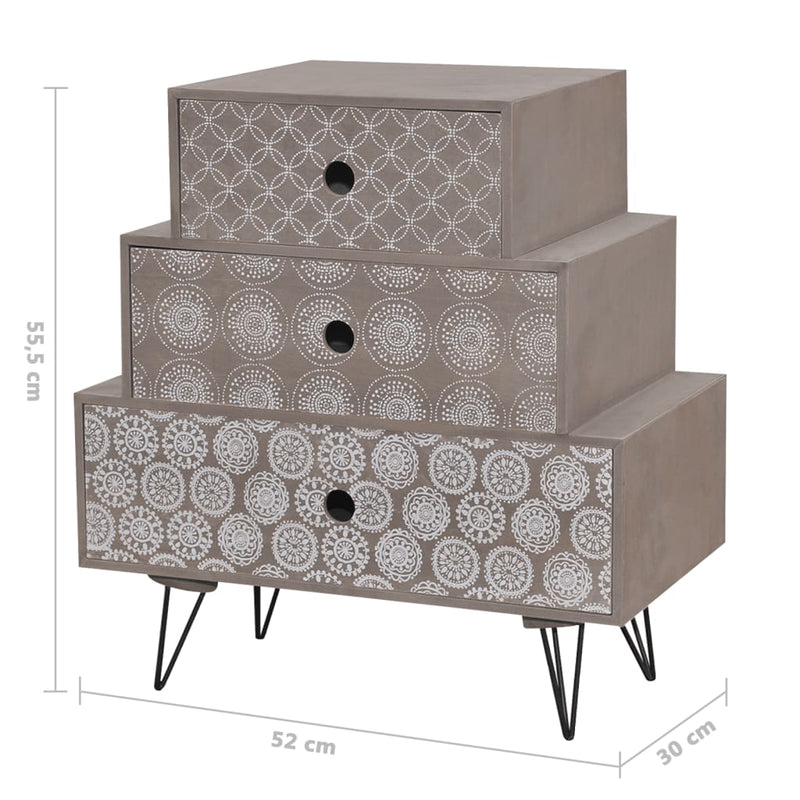 vidaXL Nightstand with 3 Drawers Grey and Brown