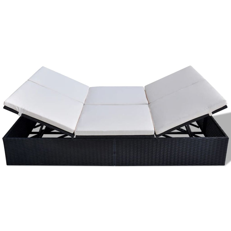 vidaXL Double Sun Lounger with Cushion Poly Rattan Black