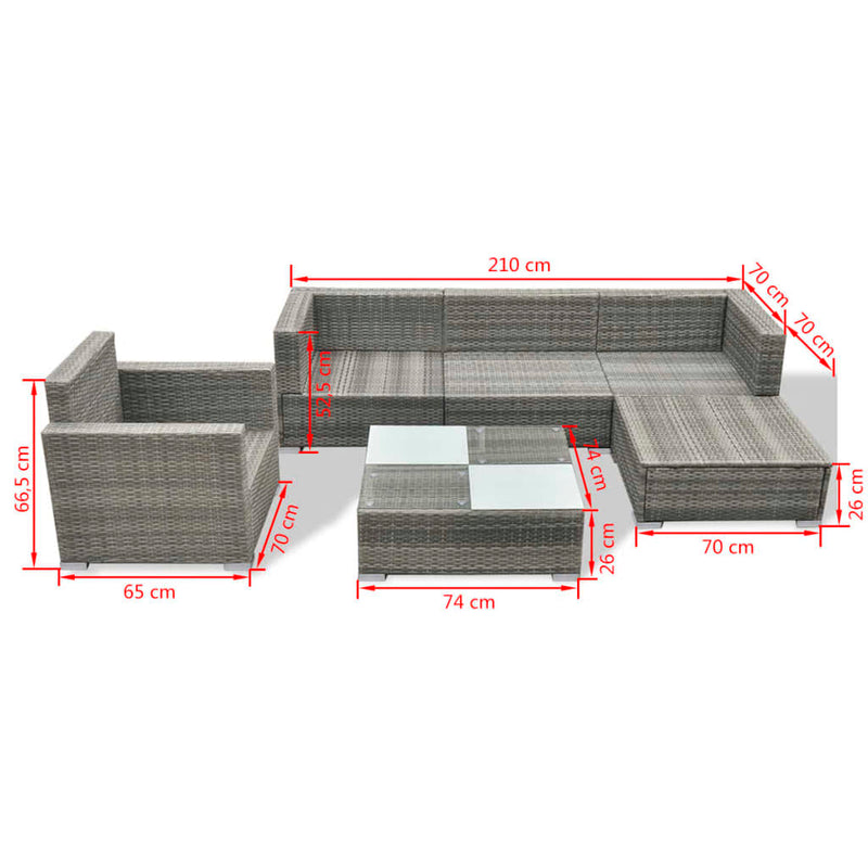 vidaXL 6 Piece Garden Lounge Set with Cushions Poly Rattan Grey