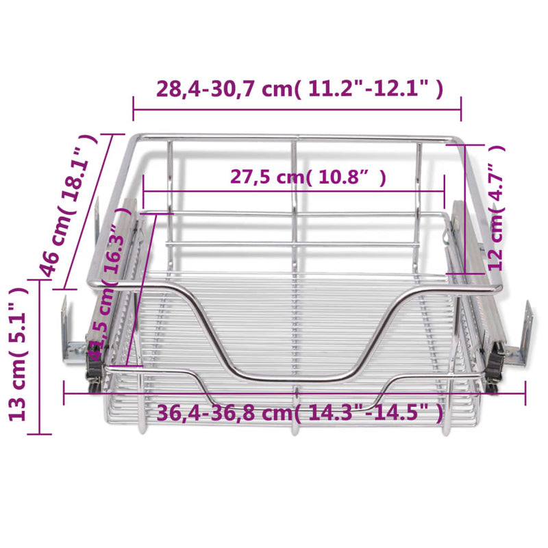 vidaXL Pull-Out Wire Baskets 2 pcs Silver 400 mm