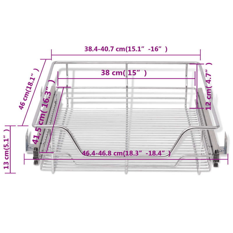 vidaXL Pull-Out Wire Baskets 2 pcs Silver 500 mm