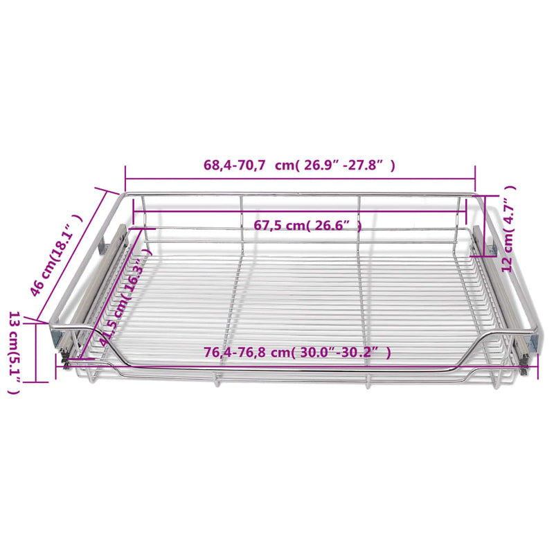 vidaXL Pull-Out Wire Baskets 2 pcs Silver 800 mm