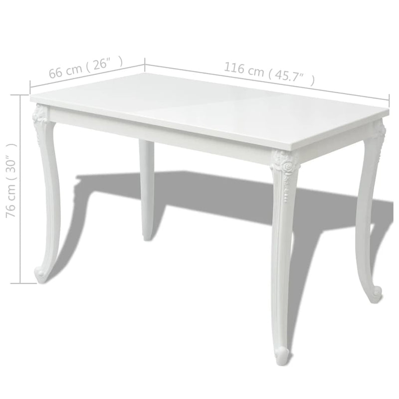vidaXL Dining Table 116x66x76 cm High Gloss White
