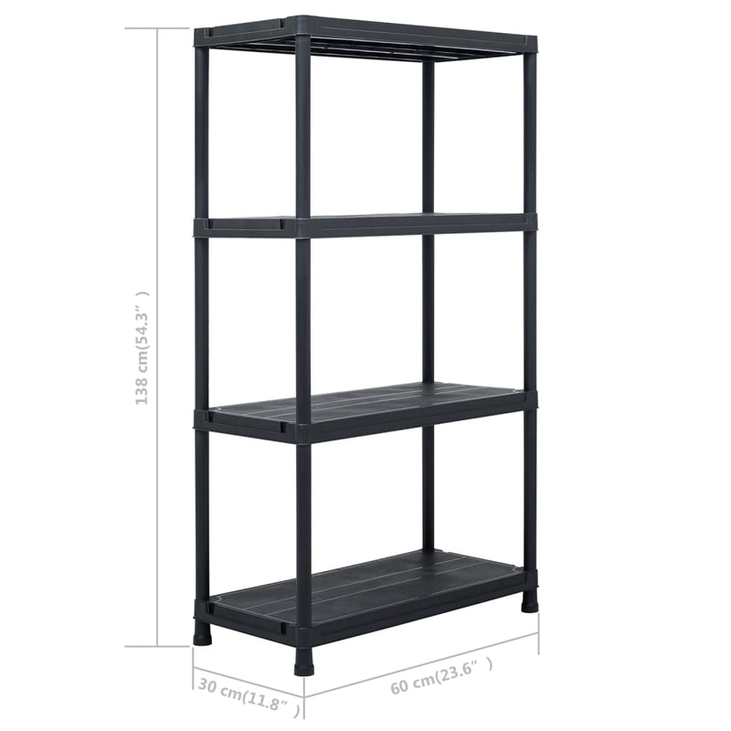 vidaXL Storage Shelf Rack Black 100 kg 60x30x138 cm Plastic