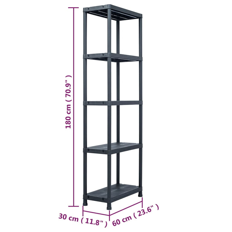 vidaXL Storage Shelf Rack Black 125 kg 60x30x180 cm Plastic