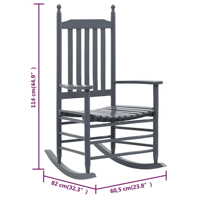 vidaXL Rocking Chair with Curved Seat Grey Poplar Wood