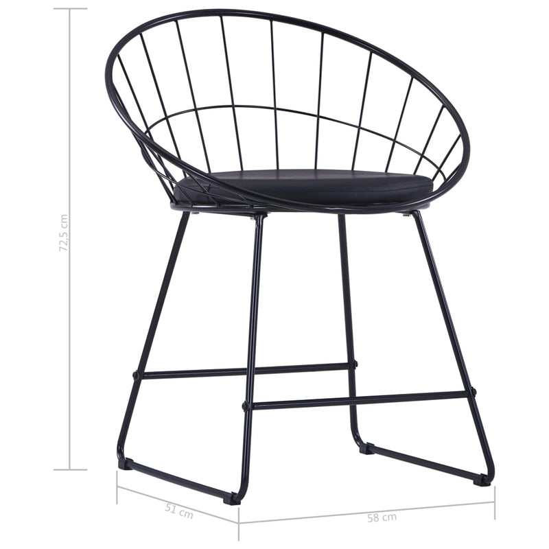 vidaXL Dining Chairs with Faux Leather Seats 2 pcs Black Steel