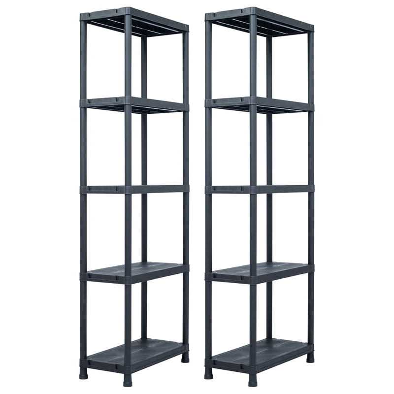 vidaXL Storage Shelf Racks 2 pcs Black 125 kg 60x30x180 cm Plastic