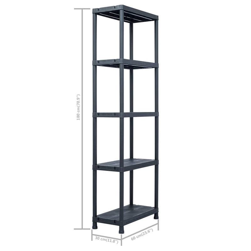 vidaXL Storage Shelf Racks 2 pcs Black 125 kg 60x30x180 cm Plastic