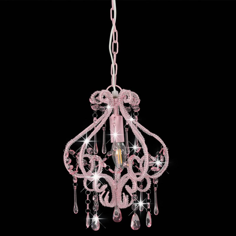vidaXL Ceiling Lamp with Beads Pink Round E14