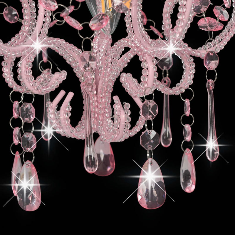 vidaXL Ceiling Lamp with Beads Pink Round E14