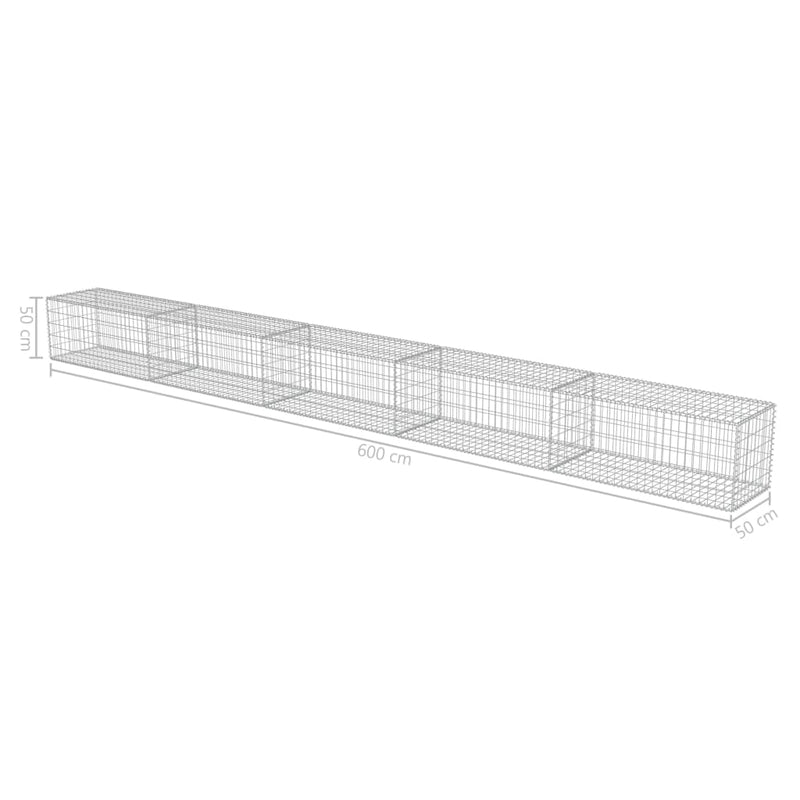 vidaXL Gabion Wall with Covers Galvanised Steel 600x50x50 cm