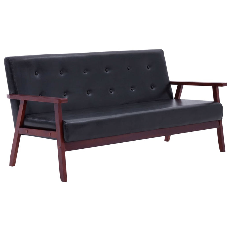 vidaXL 3-Seater Sofa Black Faux Leather