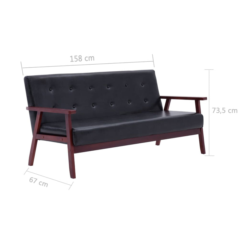 vidaXL 3-Seater Sofa Black Faux Leather